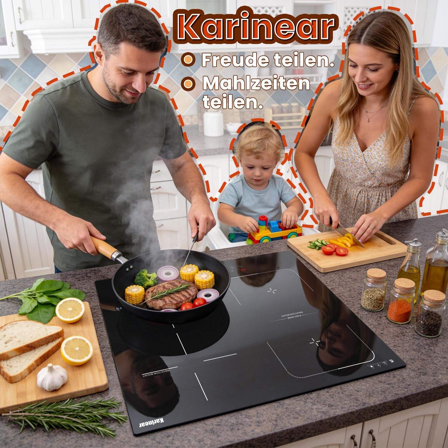 Thumbnail 1 de Karinear Induktionskochfeld 4 Zonen (7200 W) mit Flexzone, 60 cm autark – Schieberegler, Boost & Timer