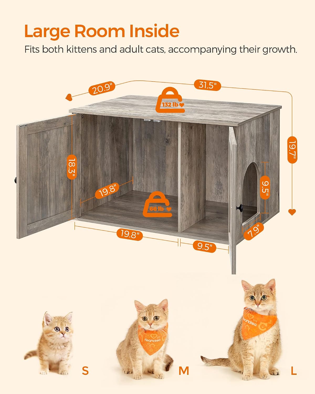 Detalle 1 de Feandrea Cat Litter Box Enclosure, 31.5 x 20.9 x 19.7 Inches