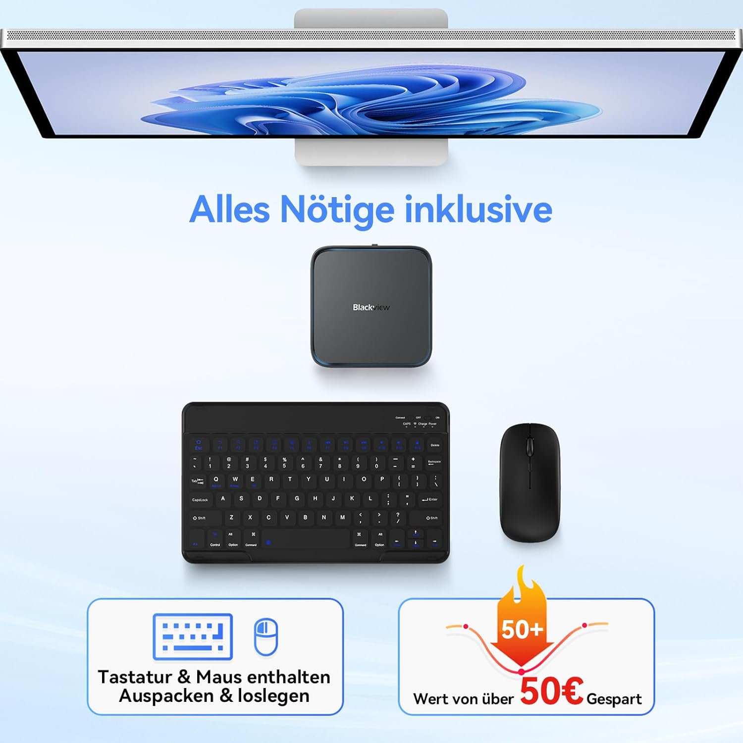 Thumbnail 1 de Blackview Mini PC MP50 (AMD Ryzen 5) mit Tastatur & Maus, Radeon Vega 8, 16GB RAM, 512GB SSD, Windows 11 Pro, 4K