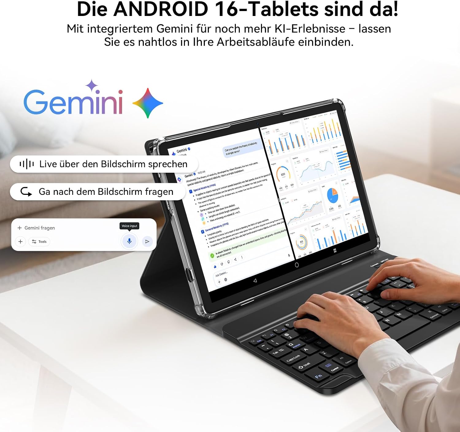 Detalle de KADYBE Tablet 10 Zoll – Android 16, 16 GB RAM, 128 GB Speicher, 9‑in‑1 Set