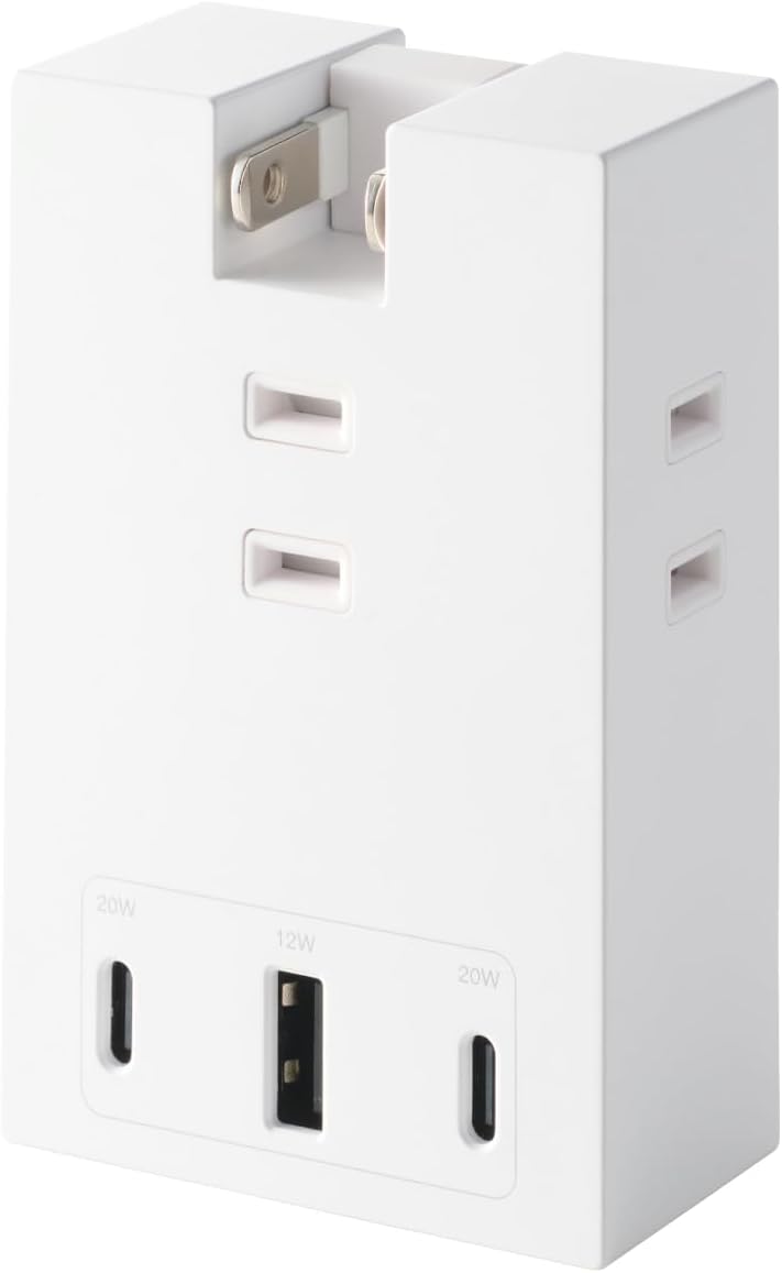 Detalle de エレコム ECT-37-3AC2WH 直挿しUSB電源タップ USB-C×2・USB-A×1・AC3個口