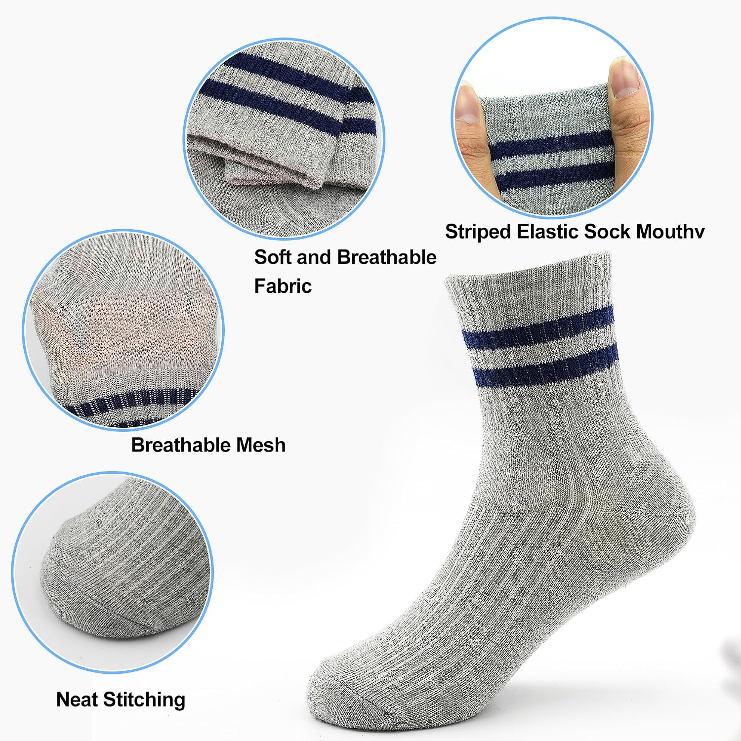 Detalle de LAETBBE 12 Pairs Boys Socks – Breathable Kids Sports Socks for 1–12 Years
