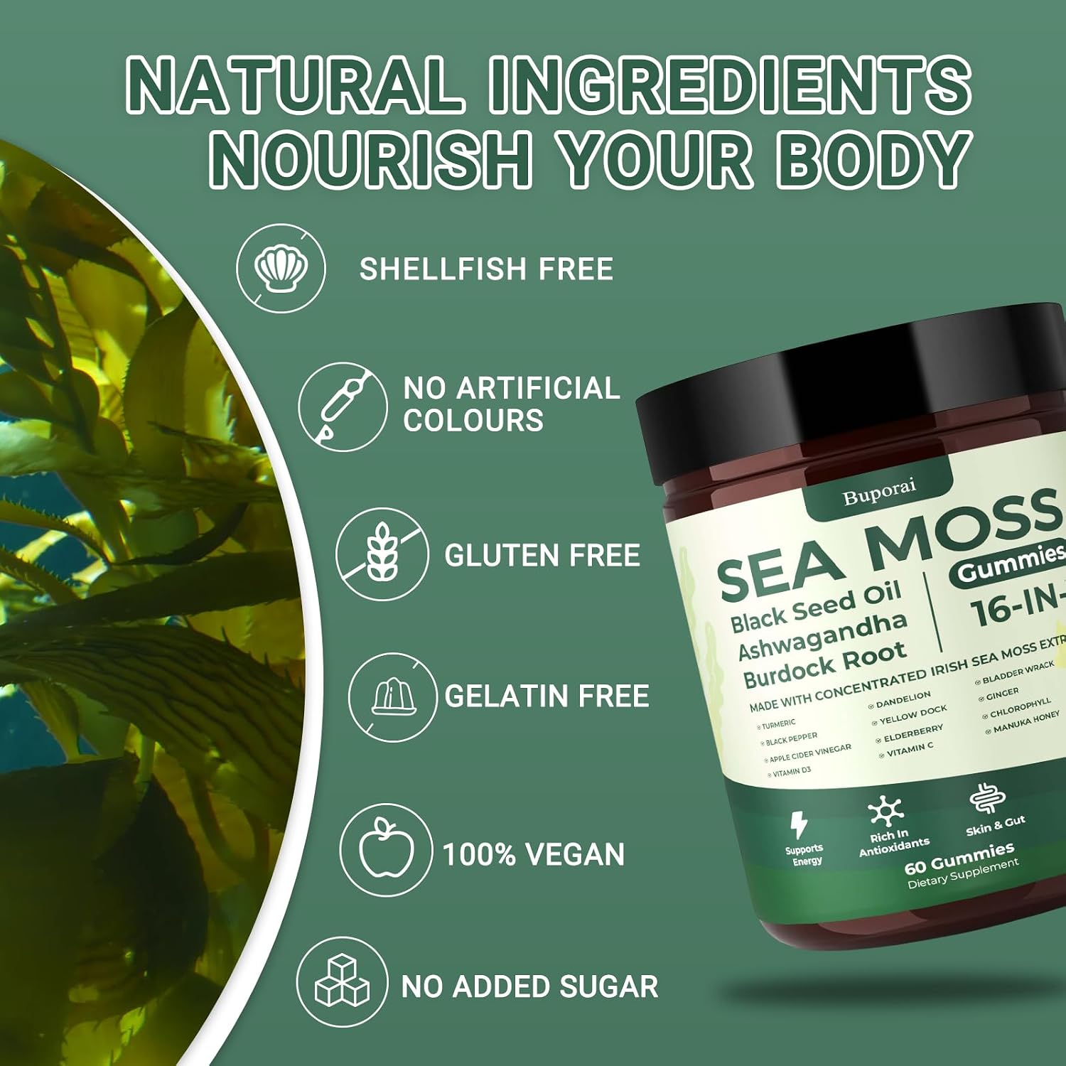 Detalle de Buporai Sea Moss Gummies, 60 Count