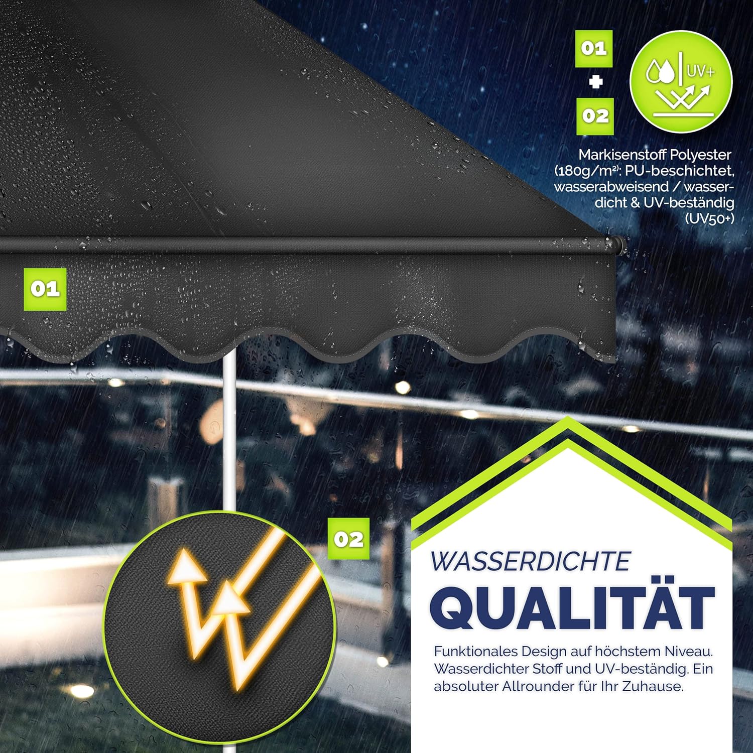 Thumbnail 5 de tillvex Klemmmarkise mit Handkurbel für Balkon, 400 cm – ohne Bohren, höhenverstellbar