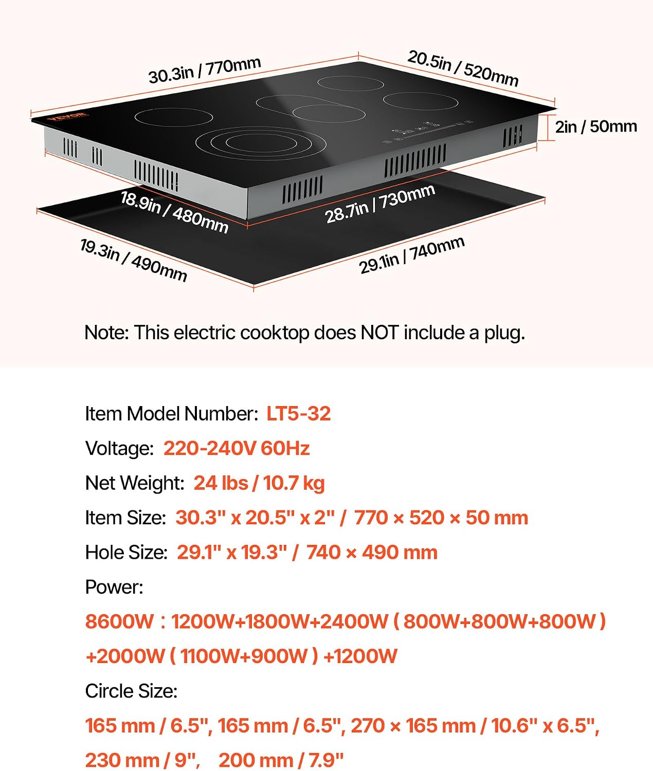Thumbnail 6 de VEVOR Built-In Electric Cooktop, 30-Inch