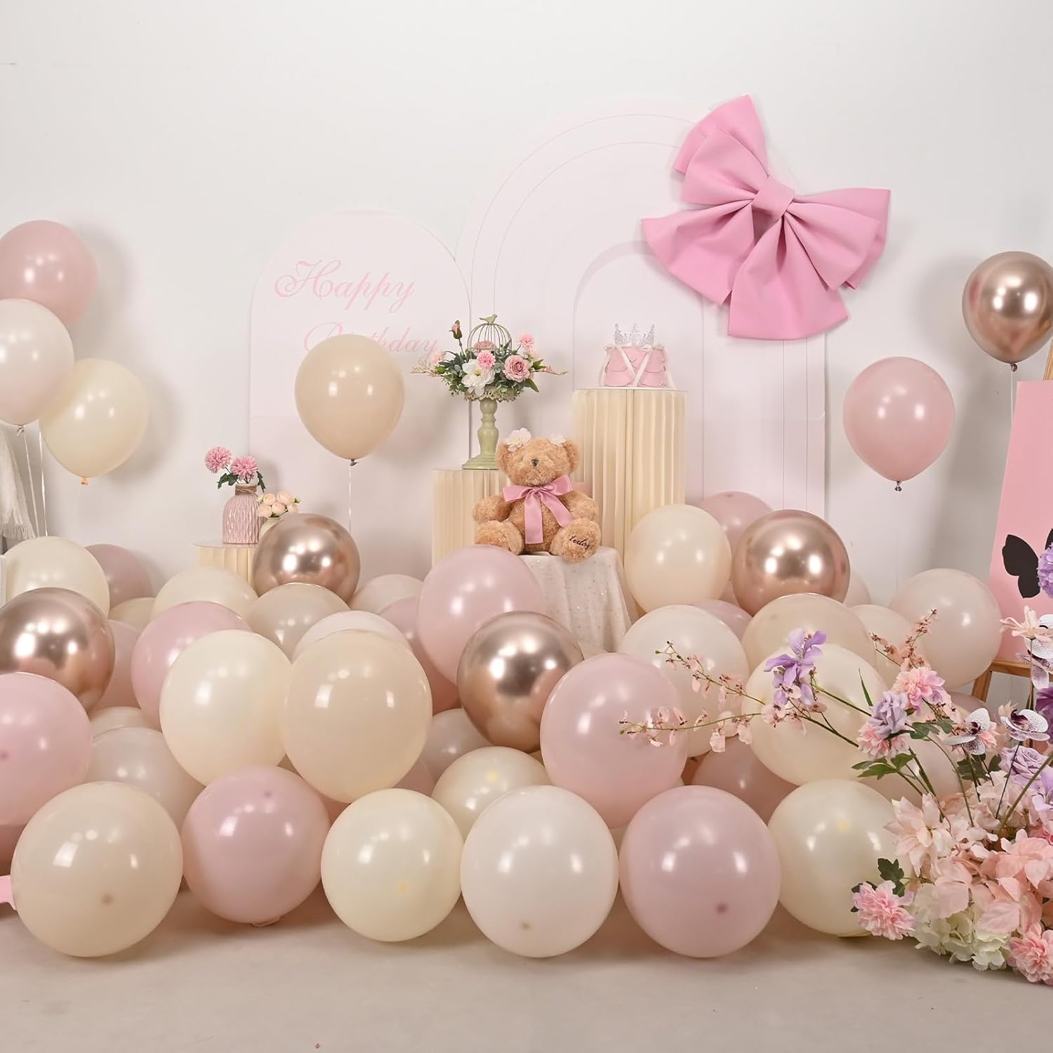 Thumbnail 3 de Dusty Pink Beige Balloons 60 Pcs Set – 12 Inch Pastel Champagne Gold Nude Cream Balloons for Weddings, Bridal Showers, and Baby Showers