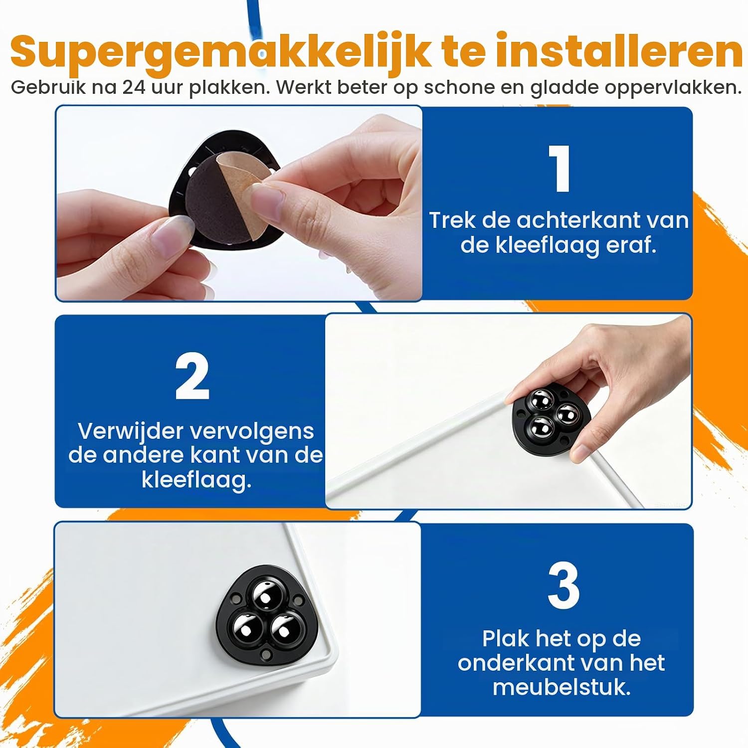 Detalle 2 de TRVL FIELDER mit 3 Kugellagern zelfklevende miniwielen, 360° draaibaar, zwart
