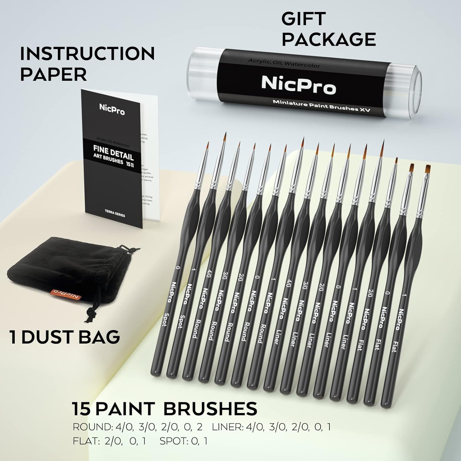 Thumbnail 6 de Nicpro Fine Detail Paint Brushes 15Pcs Miniature Set – Precision Brushes for Models, Figures and Paint‑by‑Numbers