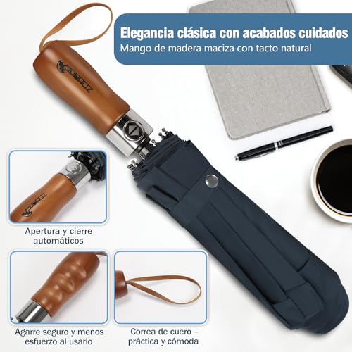 Detalle 1 de ZOMAKE: paraguas plegable antiviento grande de 139 cm