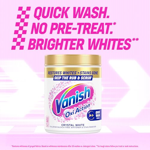 Detalle de Vanish Crystal White Stain Remover Powder, 1.41kg – Oxi Action for Quick Wash
