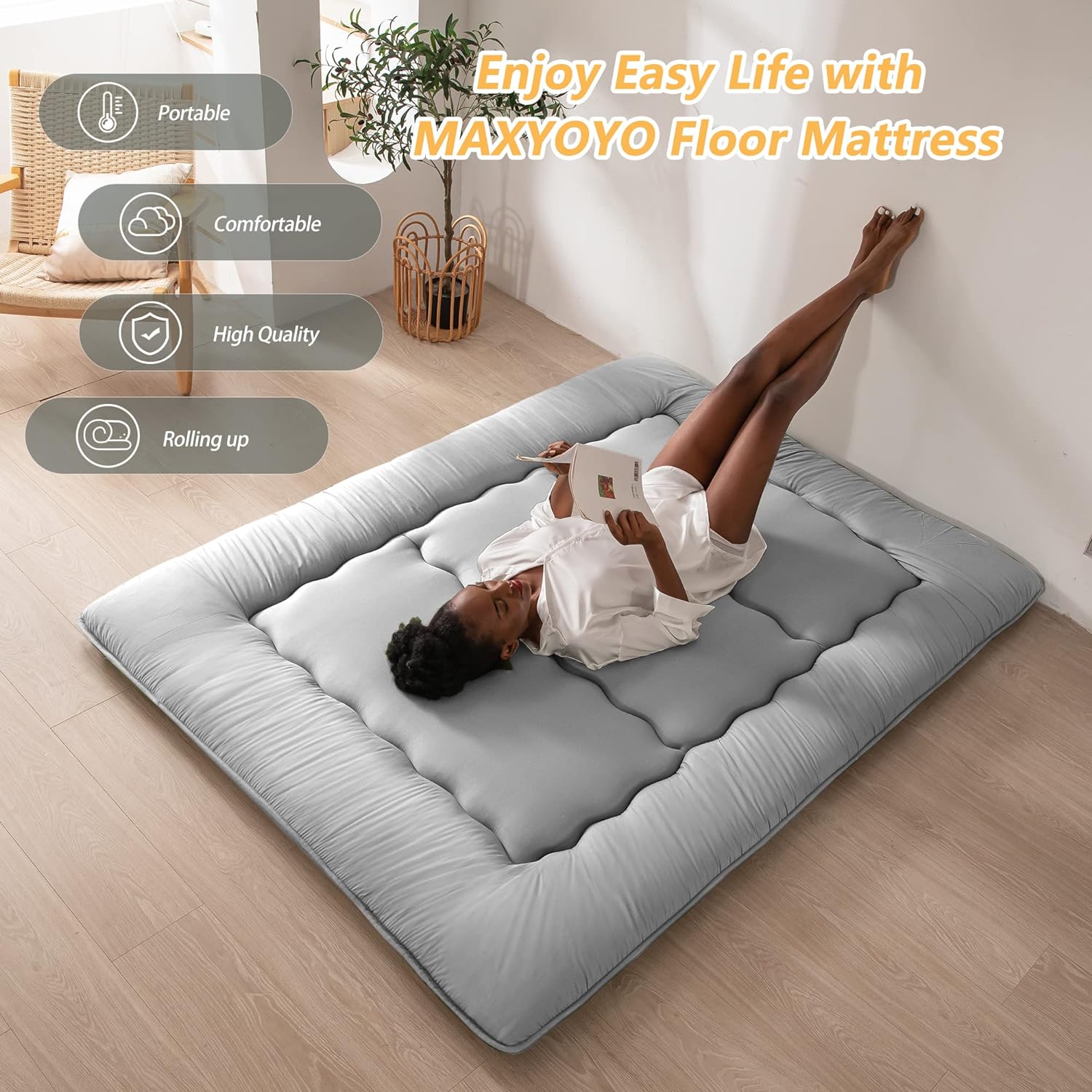 Thumbnail 2 de MAXYOYO Japanese Floor Mattress Futon Mattress, Queen, Grey