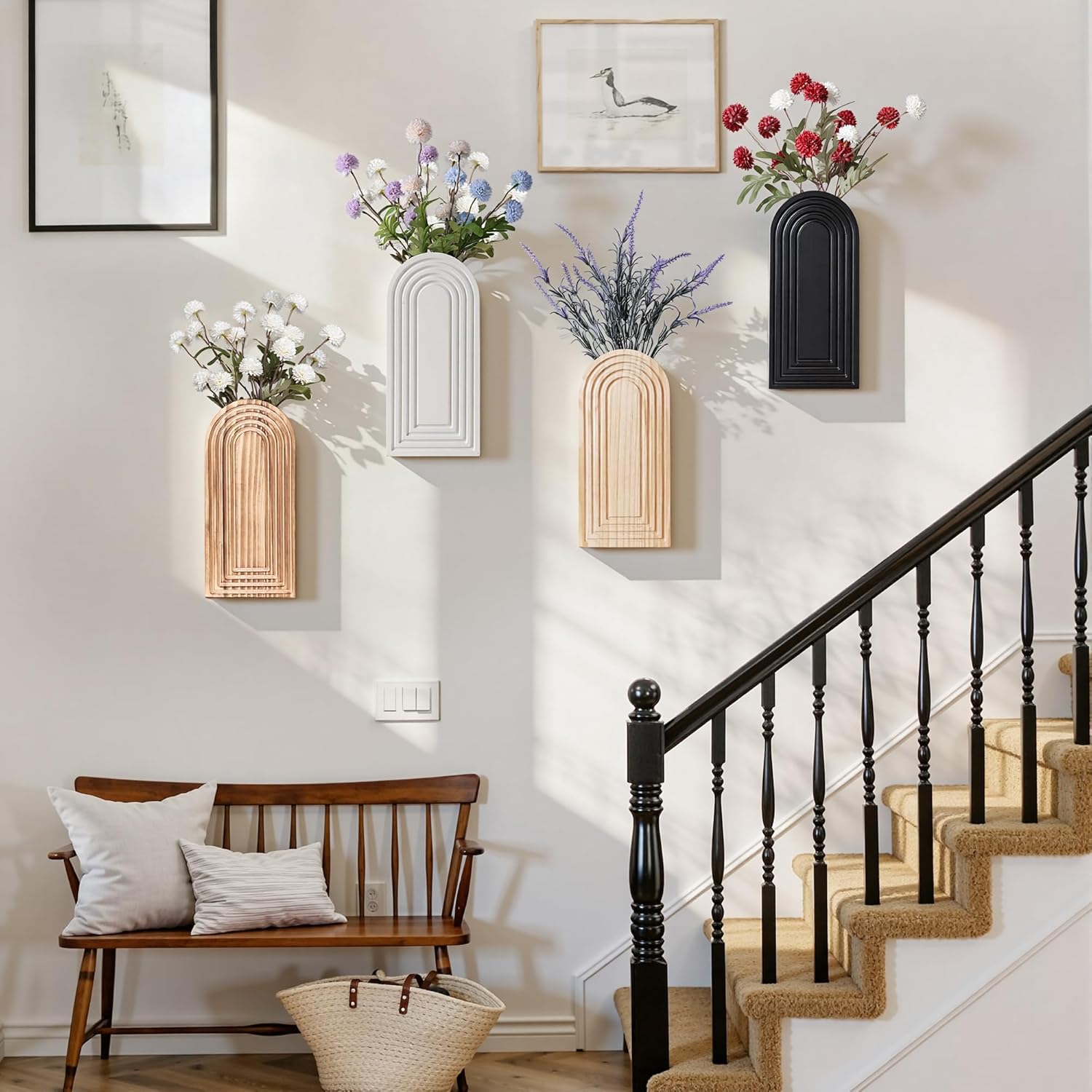 Detalle de Wooden Wall Vase Set of 2 by FancyPlus: Modern Farmhouse Wall Planters for Boho Indoor Decor