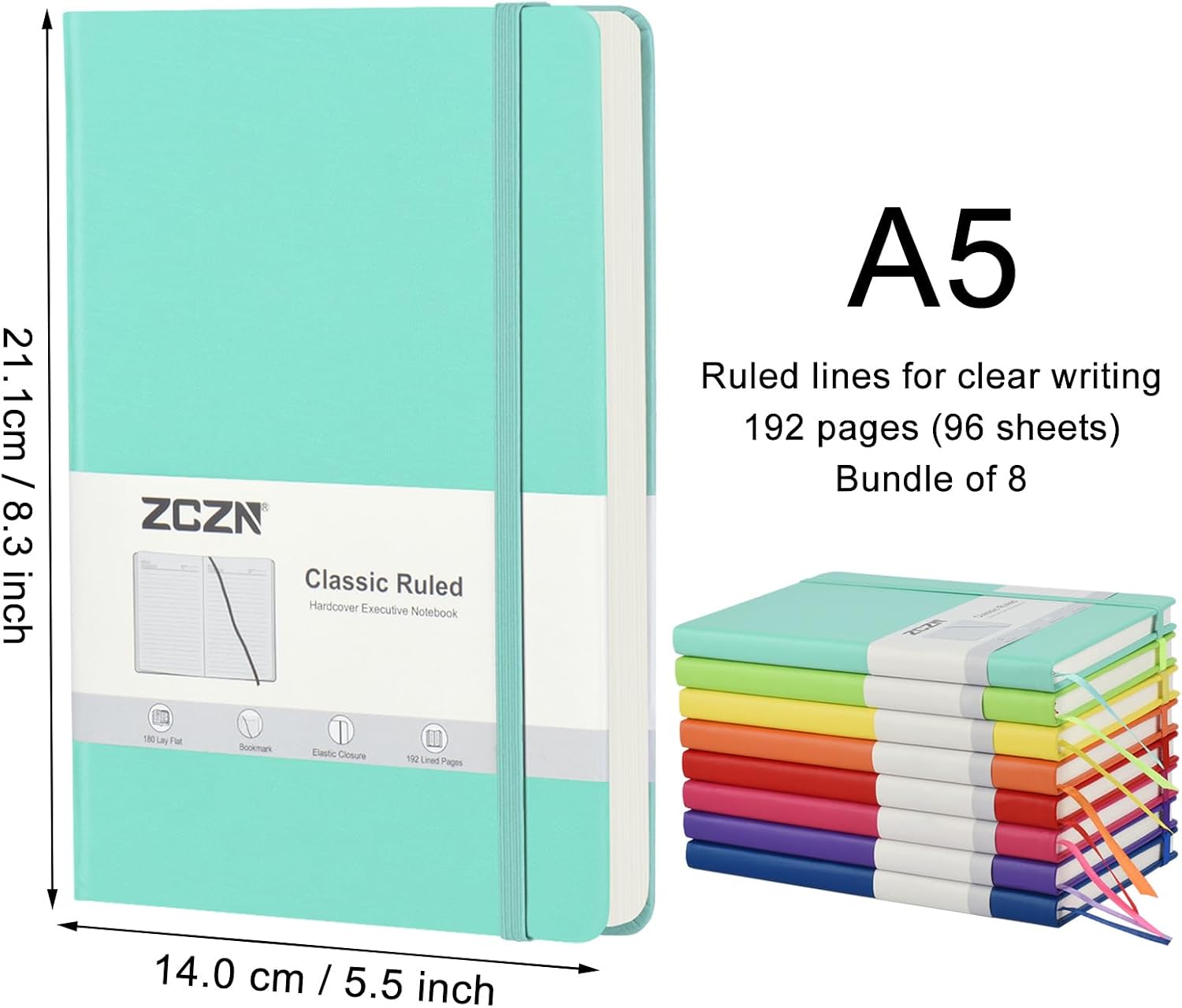 Detalle 2 de ZCZN A5 Lined Journal Notebook 8-Pack