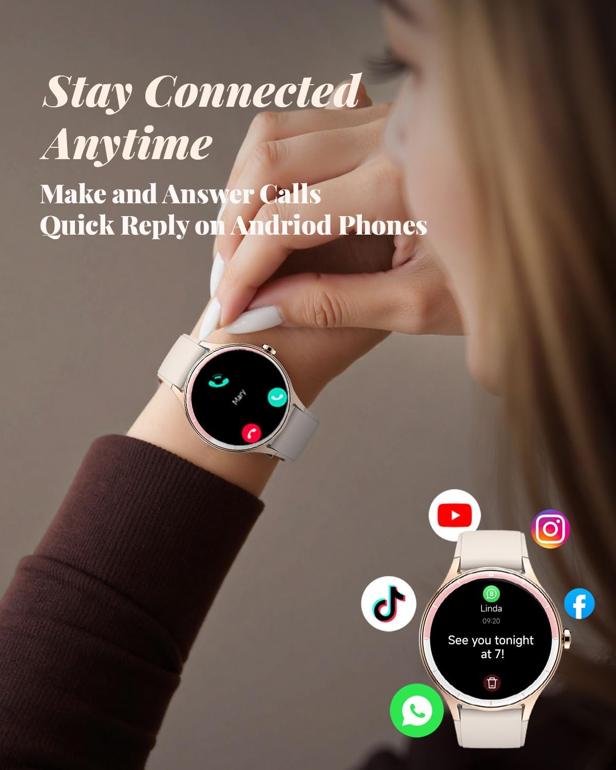 Thumbnail 2 de TOOBUR Smart Watch for Women (40mm) – IP68 fitness smartwatch with call features, HR & sleep tracking, Beige