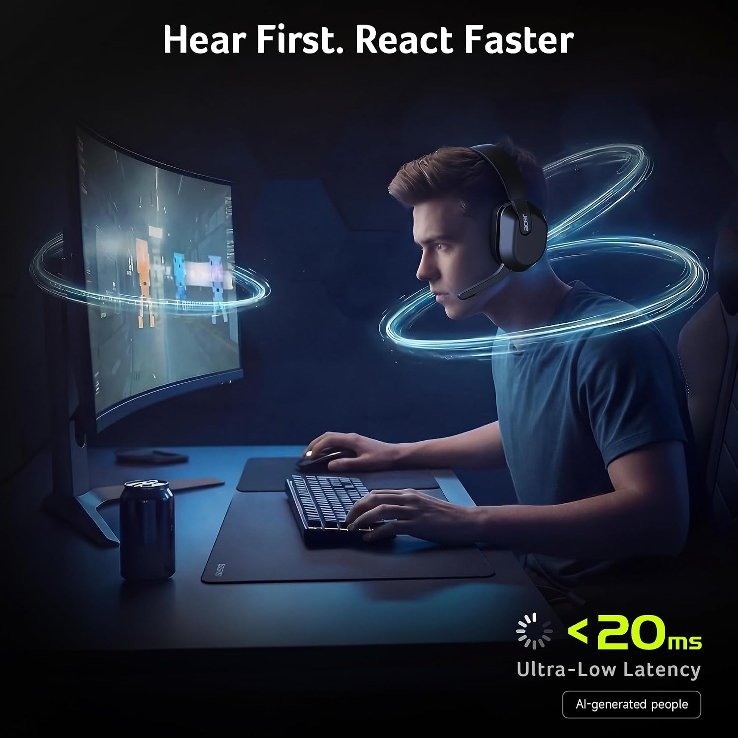 Thumbnail 2 de Acer Wireless Gaming Headset for PS5/PS4, PC & Mac — 2.4GHz + Bluetooth 6.0 with Flip-to-Mute Mic (White)