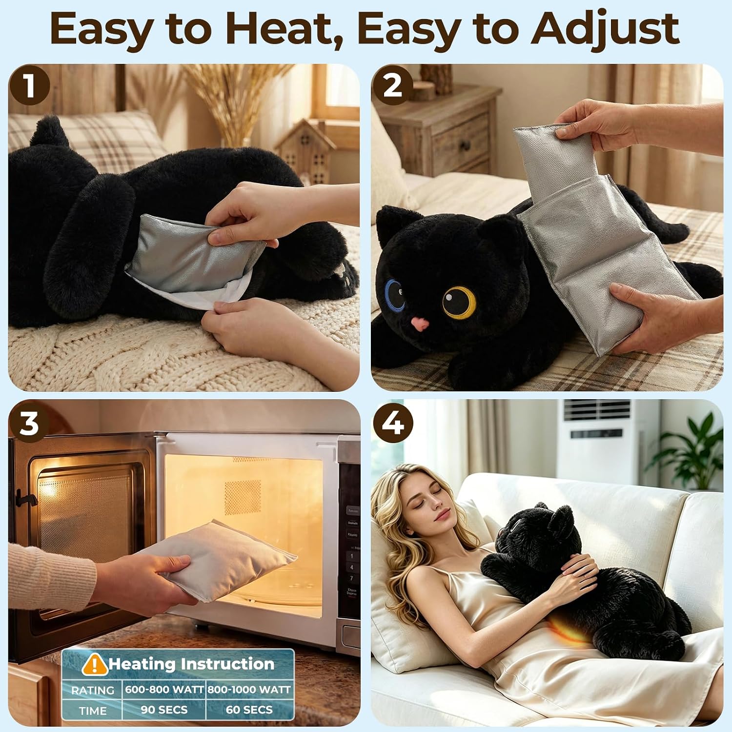 Detalle de Mewaii 23-Inch Weighted Cat Plush: Adjustable 5 lbs with Heated & Coolable Inner Pad