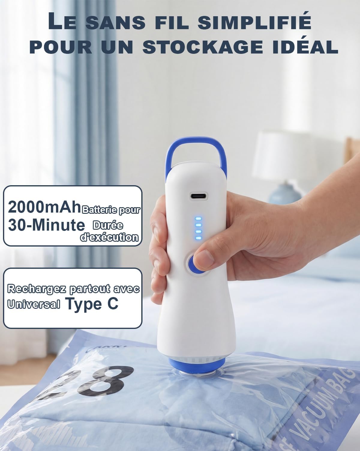 Detalle de Raplink Sac sous Vide Vetement avec Pompe Électrique et 12 Sacs de Rangement – Voyage, Déménagement et Rangement
