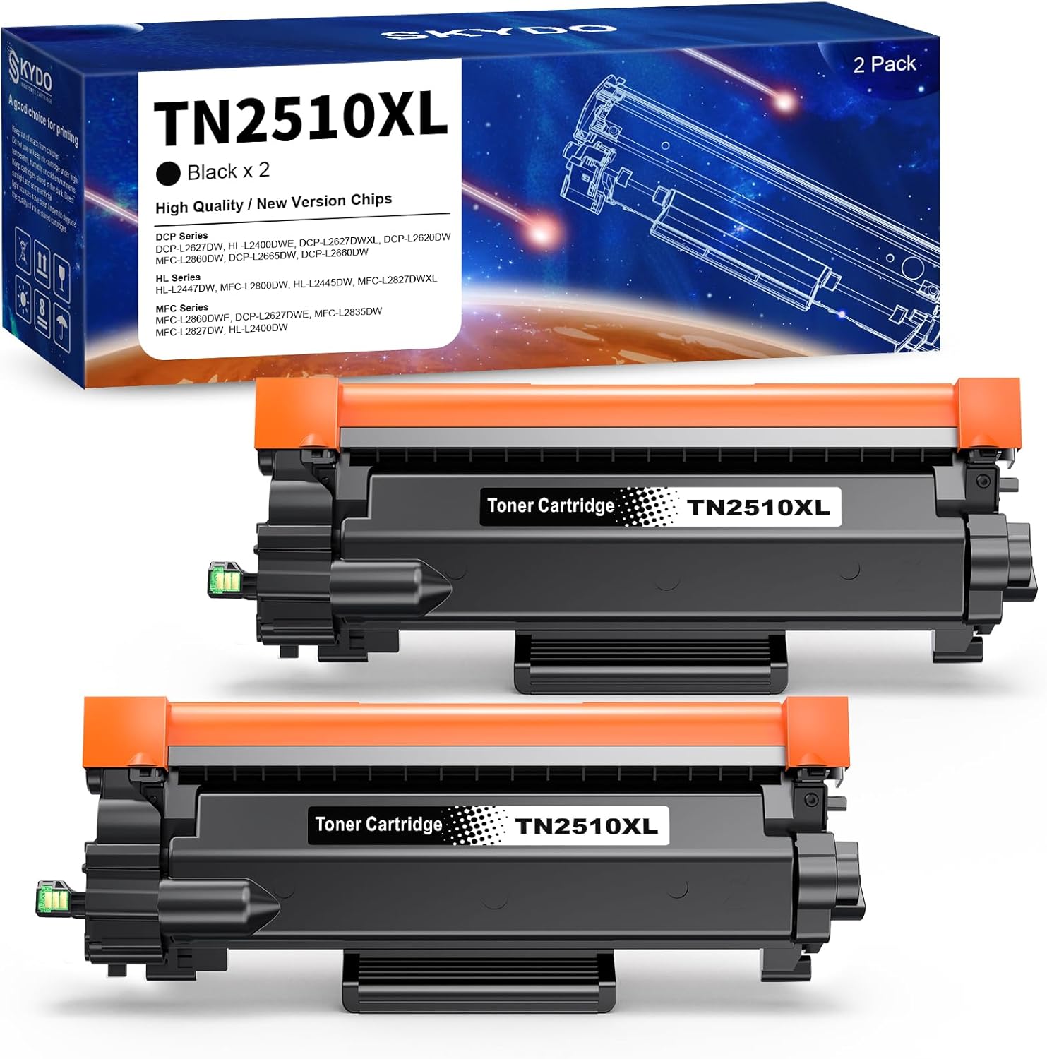 Skydo TN2510XL – 2x cartucce toner nero compatibili per Brother TN2510XL e stampanti HL/DCP/MFC della serie