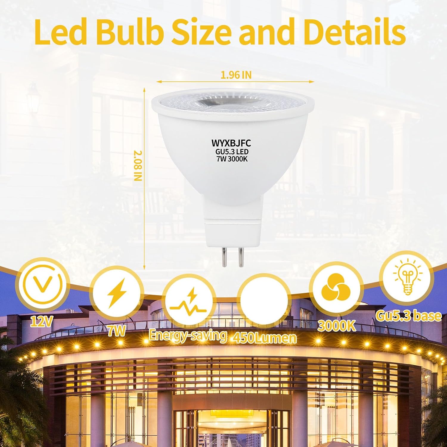 Detalle 2 de WYXBJFC GU5.3 led 7W 3000K 6P MR16 LED Bulbs, 40° Beam, 6-Pack