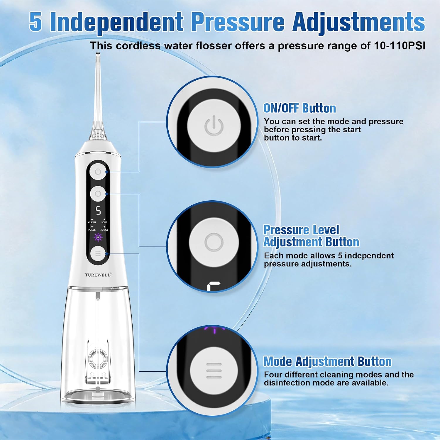 Detalle de TUREWELL Water Flosser, 300 mL Tank