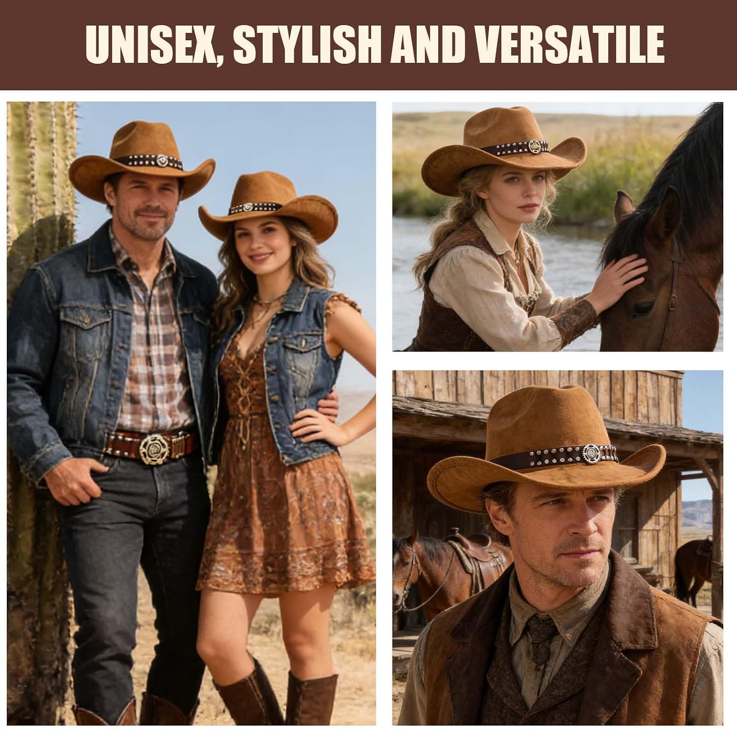Detalle de Wovella Cowboy Hat Wide Brim 3in