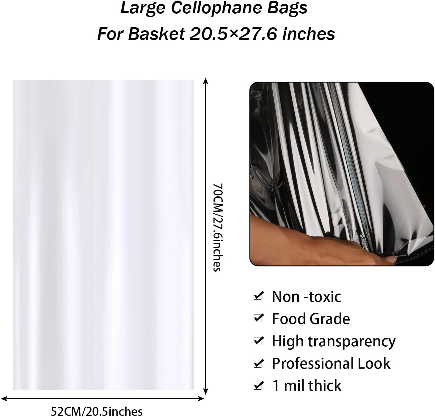 Detalle de Large Cellophane Hampers Bags With Pull Bows – 10 Pack (52 x 70 cm) by HCSSZ