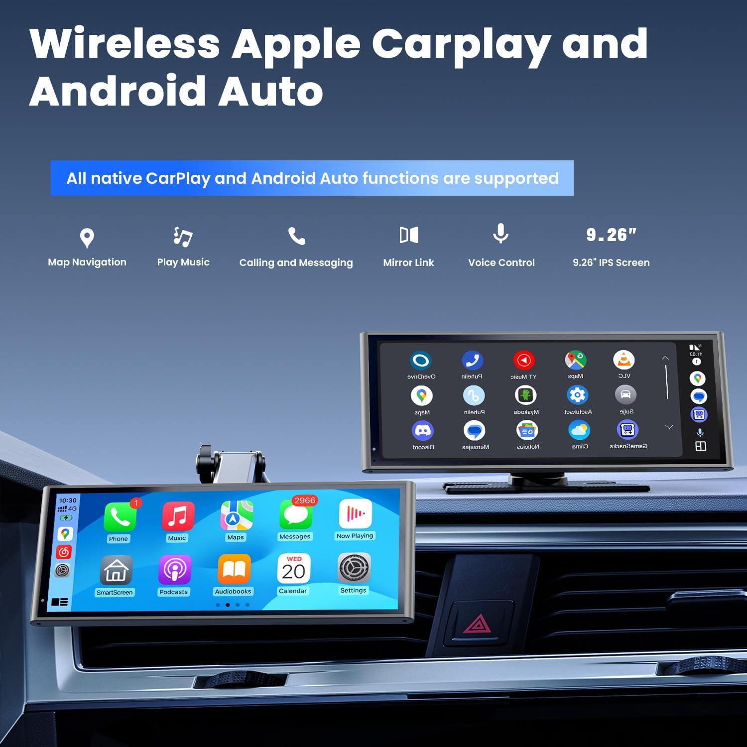 Thumbnail 1 de 9.26" CarPlay Screen for Car (Wireless) with OTA Updates, GPS, FM, and Voice Control