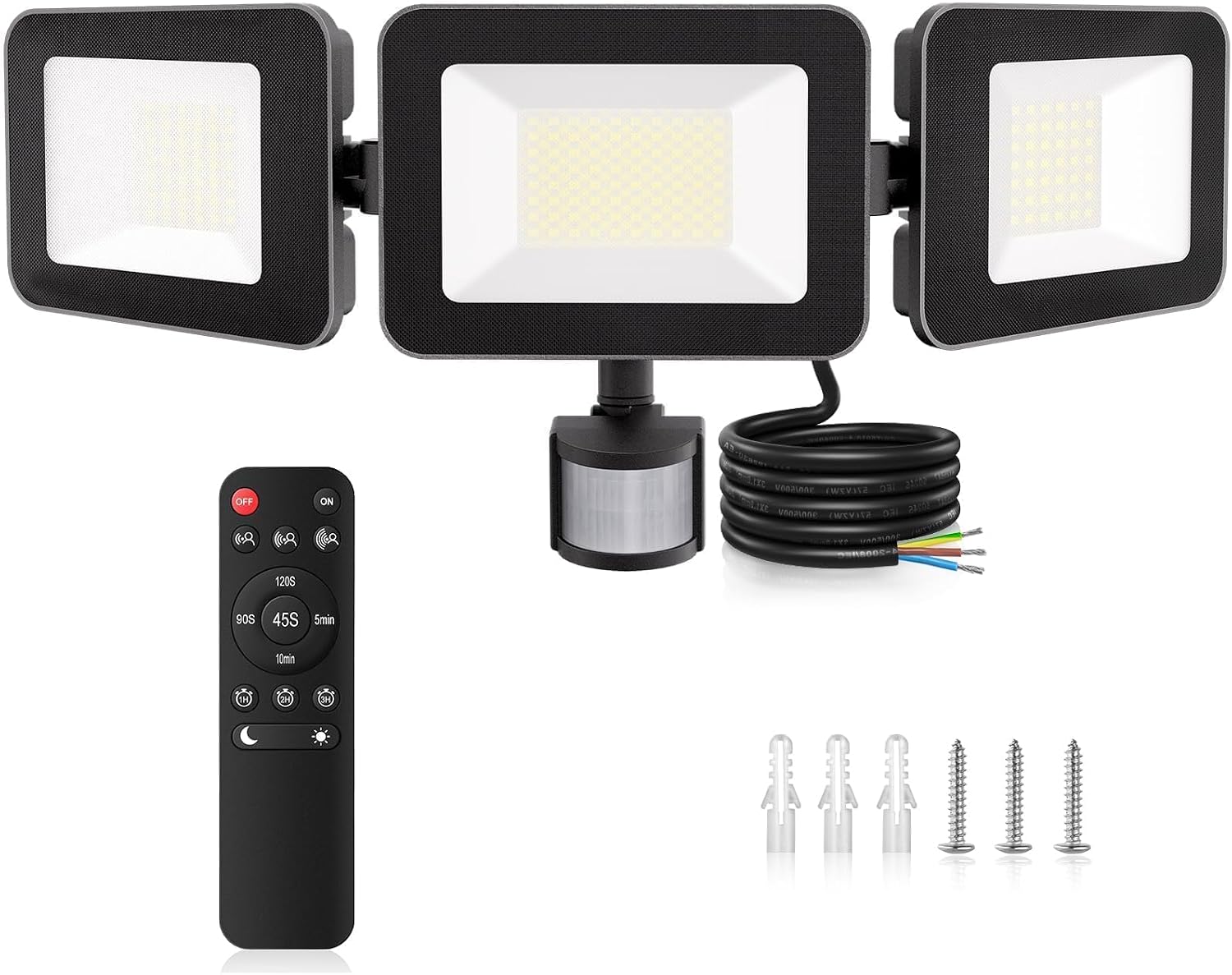 Detalle de MEIHUA TSFA0100 reflektor LED 100 W z czujnikiem ruchu, 3 głowice, IP66