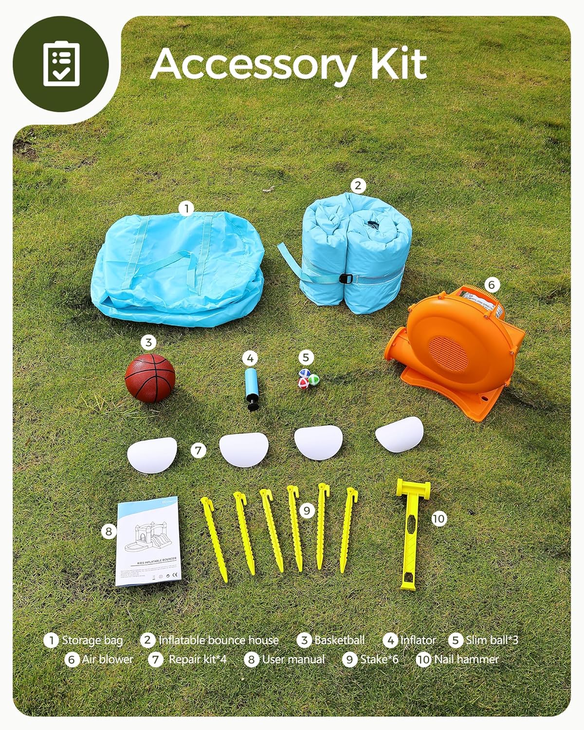 Thumbnail 5 de Outfunny Indoor Bounce House with Slide for Kids (Bounce Area 6' x 6', 300 lb Capacity) – Blue