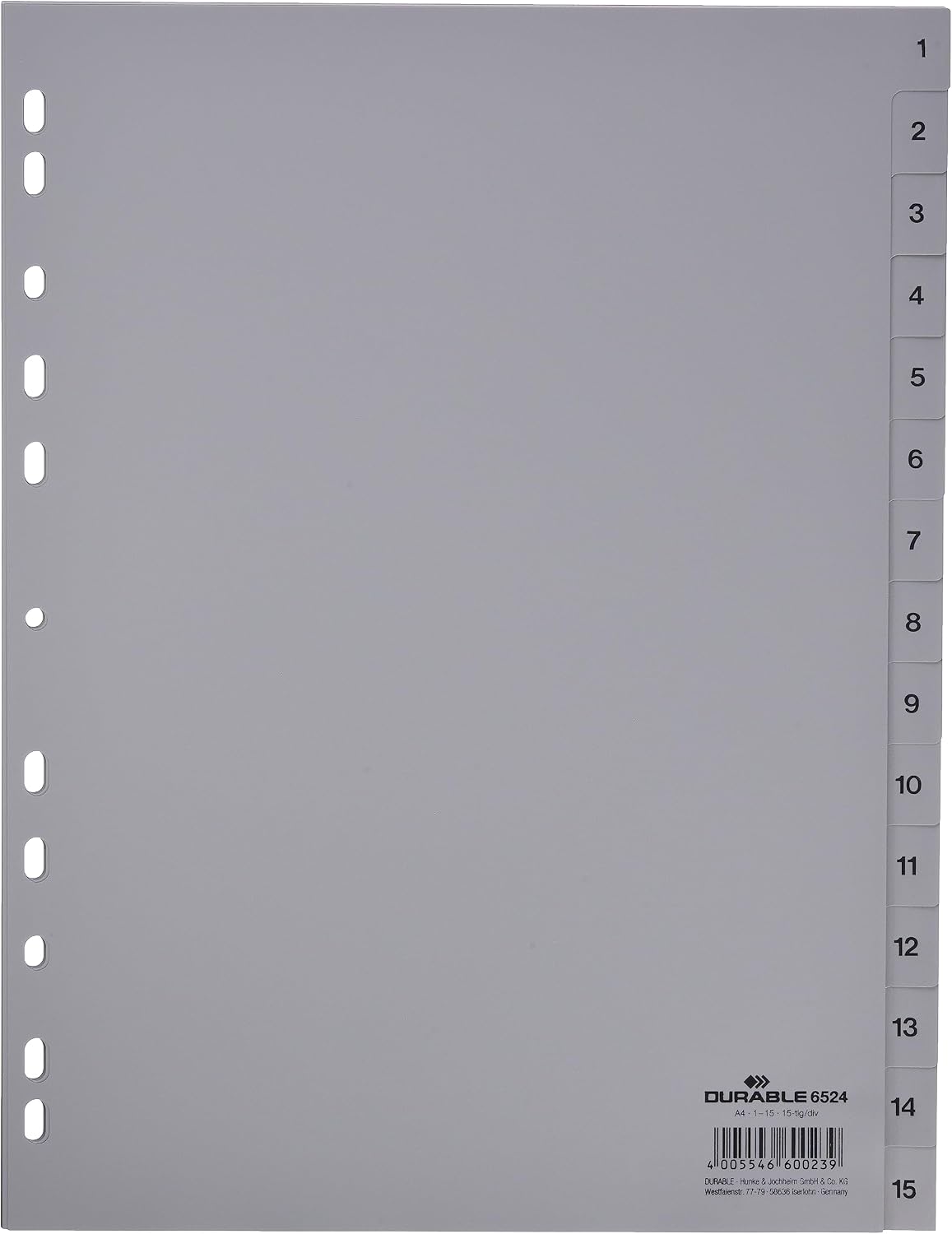 Detalle de Durable 652410 Hunke & Jochheim pärmregister A4, grå, 15 flikar