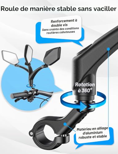 Detalle de COICER Retroviseur Velo – Rétroviseur gauche pour vélo électrique, adaptable à la plupart des guidons (21–26 mm)