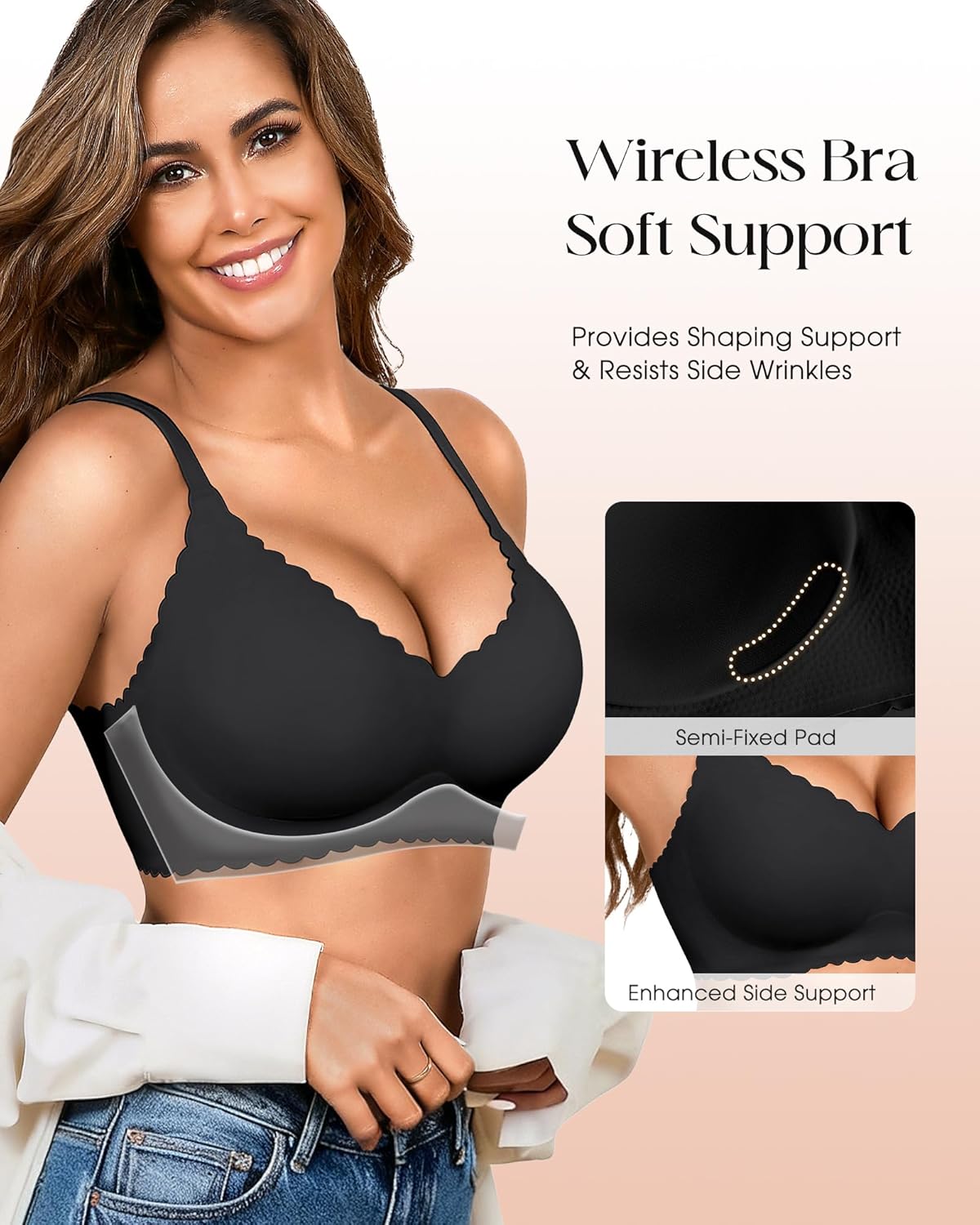 Thumbnail 3 de Seamless Jelly Bras 3-Pack Deep V Wireless Push-Up 🩲