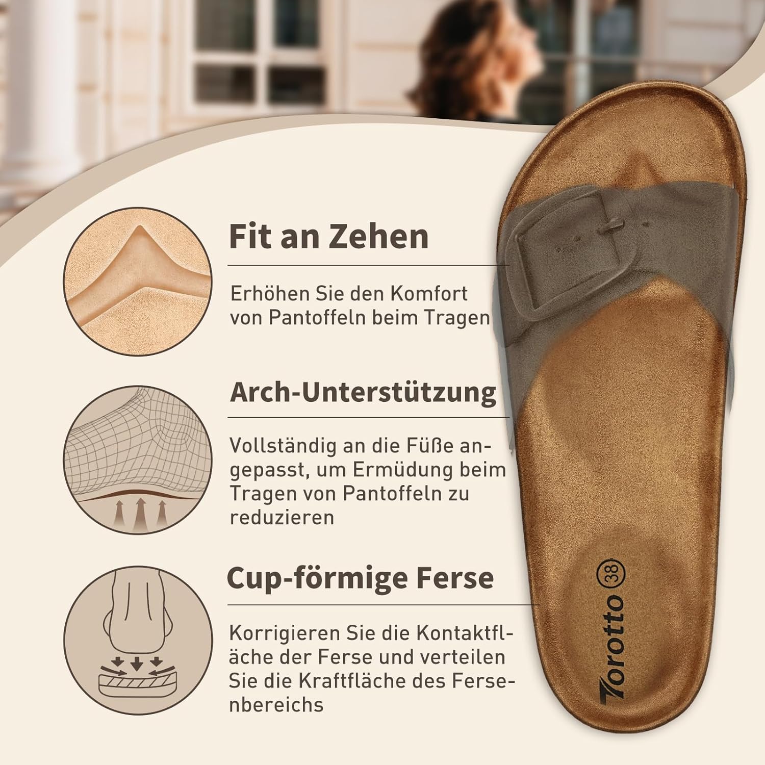 Thumbnail 4 de Torotto Pantoletten Damen: Bequeme Schlupfschuhe mit verstellbarer Schnalle