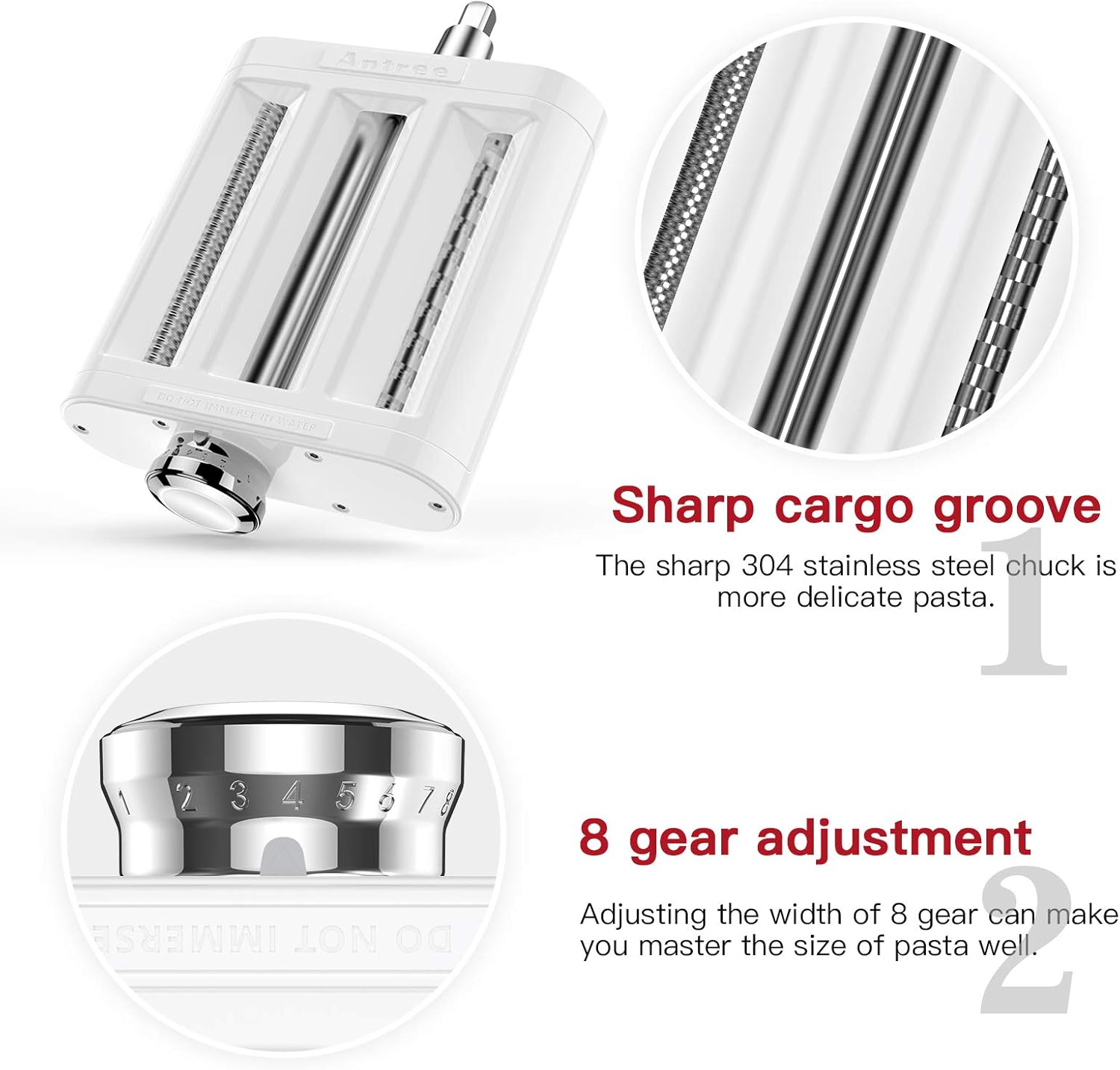 Thumbnail 2 de ANTREE 3-1 Pasta Maker Attachment for KitchenAid: Roller, Spaghetti Cutter & Fettuccine Cutter