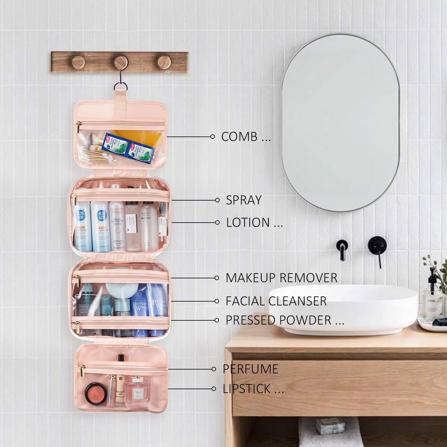 Thumbnail 6 de LOVEVOOK Toiletry Bag Hanging Travel Wash Bag 28x20x11cm