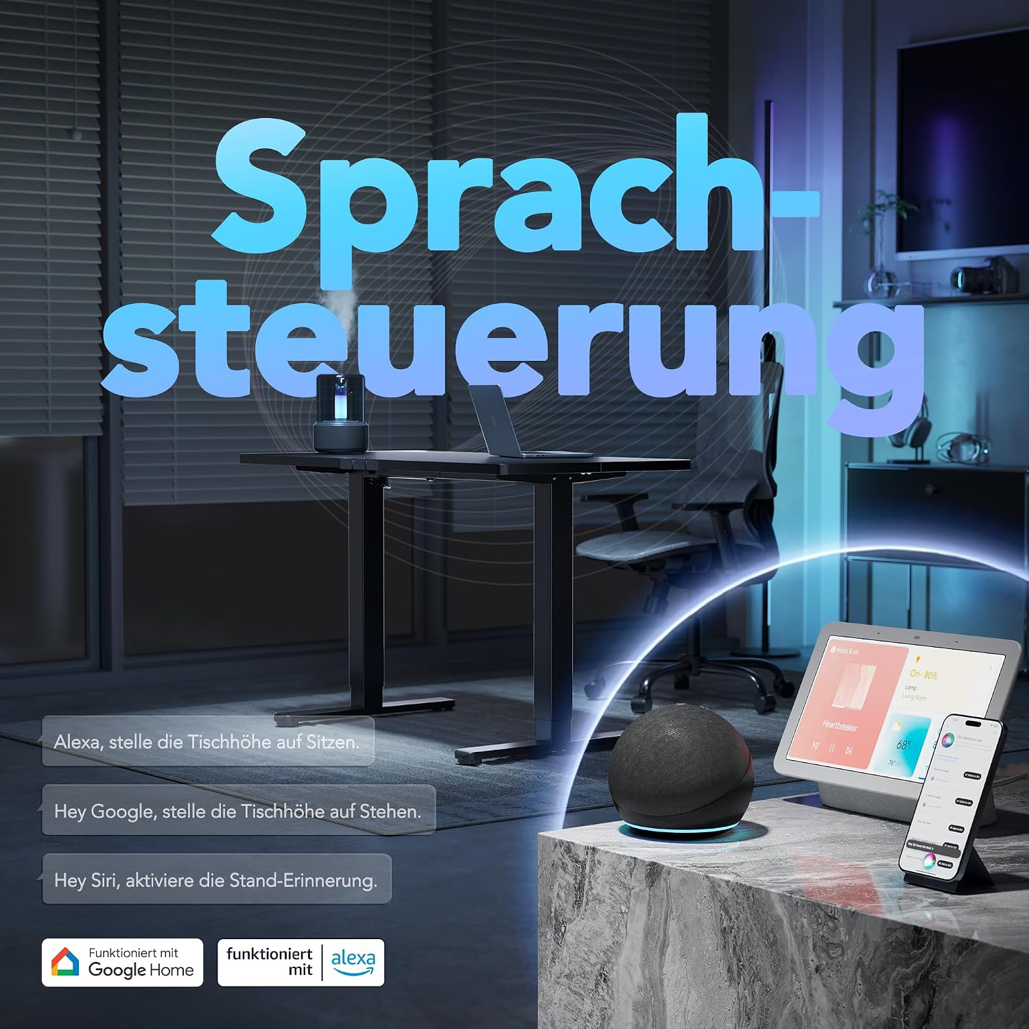 Thumbnail 4 de HUANUO KI-gesteuerter Elektrischer Stehschreibtisch 80 x 48 cm – Smart, sprachgesteuert und ergonomisch