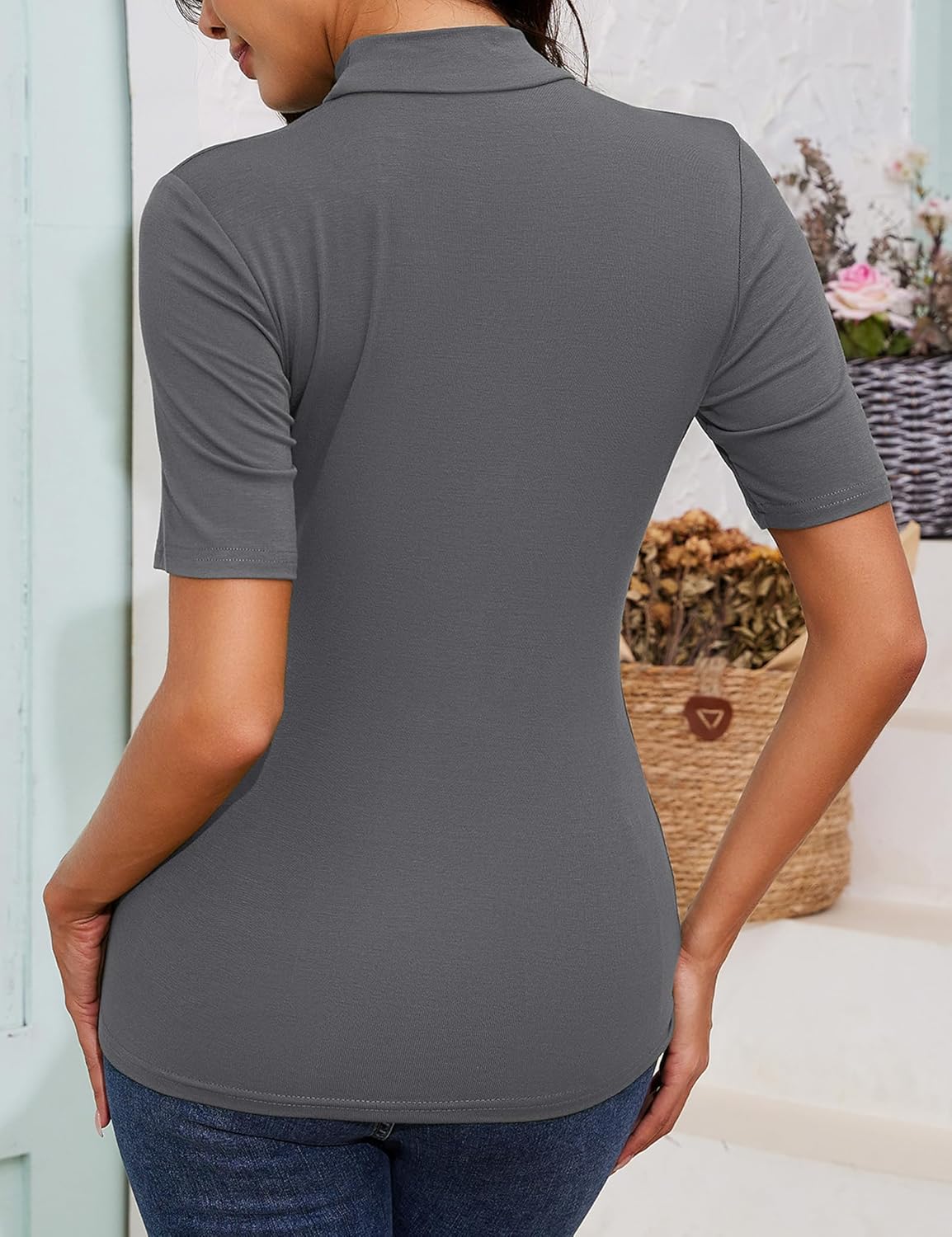Thumbnail 5 de Totatuit Damen T-Shirt Stehkragen Kurzarm Top