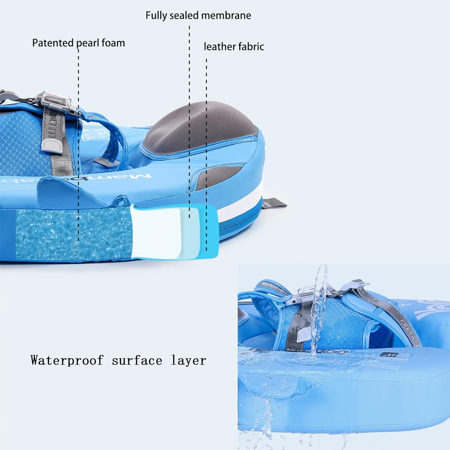 Thumbnail 2 de Luckclubtojoy Mambobaby Floats with Canopy & Tail (Non-Inflatable Baby Float) — Narwhal-Blue