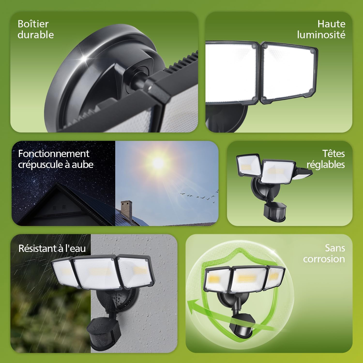 Detalle de Philips Sécurité lampe LED 24W avec Détecteur de Mouvement PIR — Éclairage extérieur 3500 lm, 5000K, 3 têtes orientables