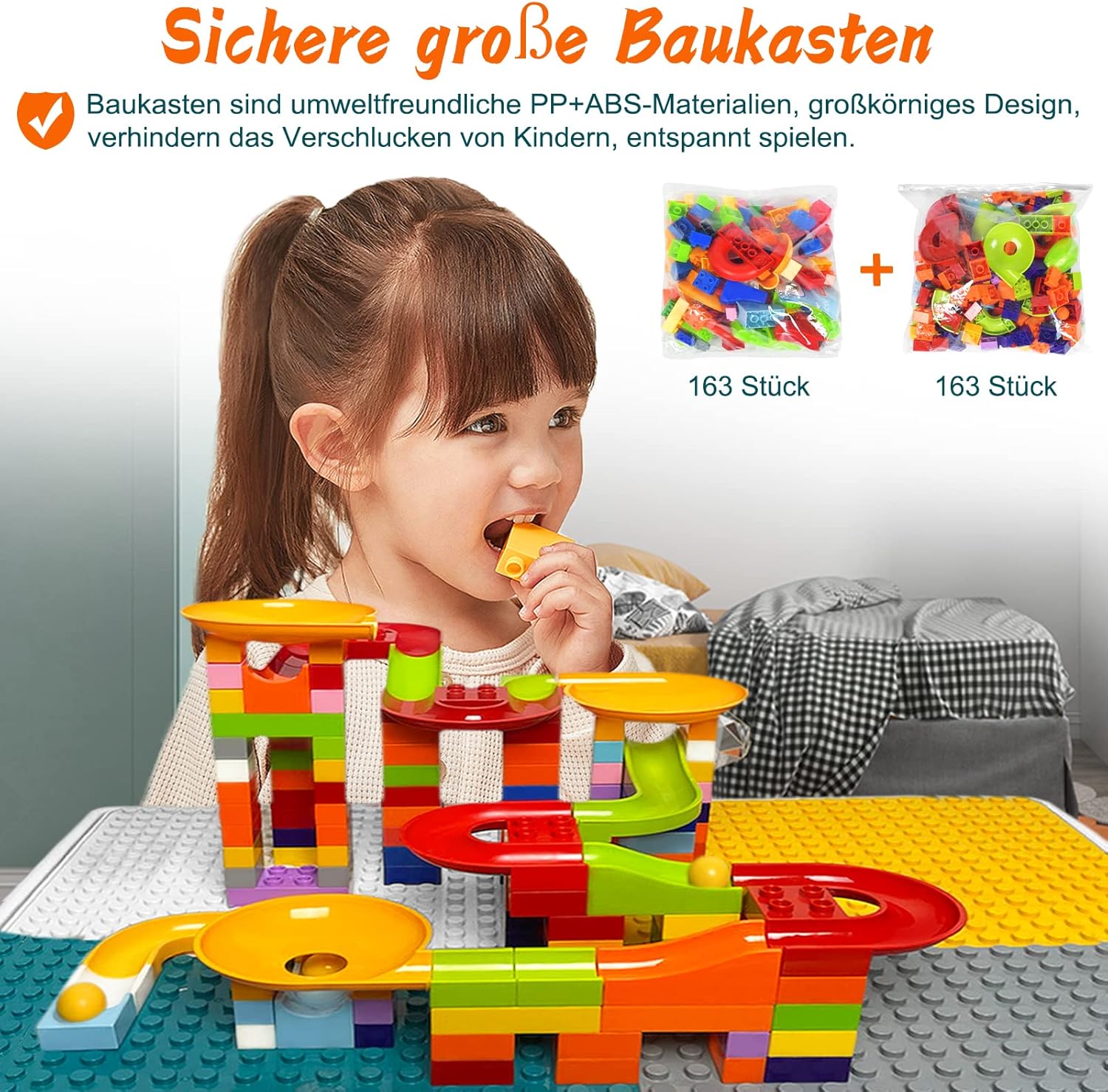 Thumbnail 6 de Aufun Set Tavolo e Sedie per Bambini 6 in 1 — Tavolo da Gioco Multifunzionale con 163 Blocchi e Sedie Abbinati