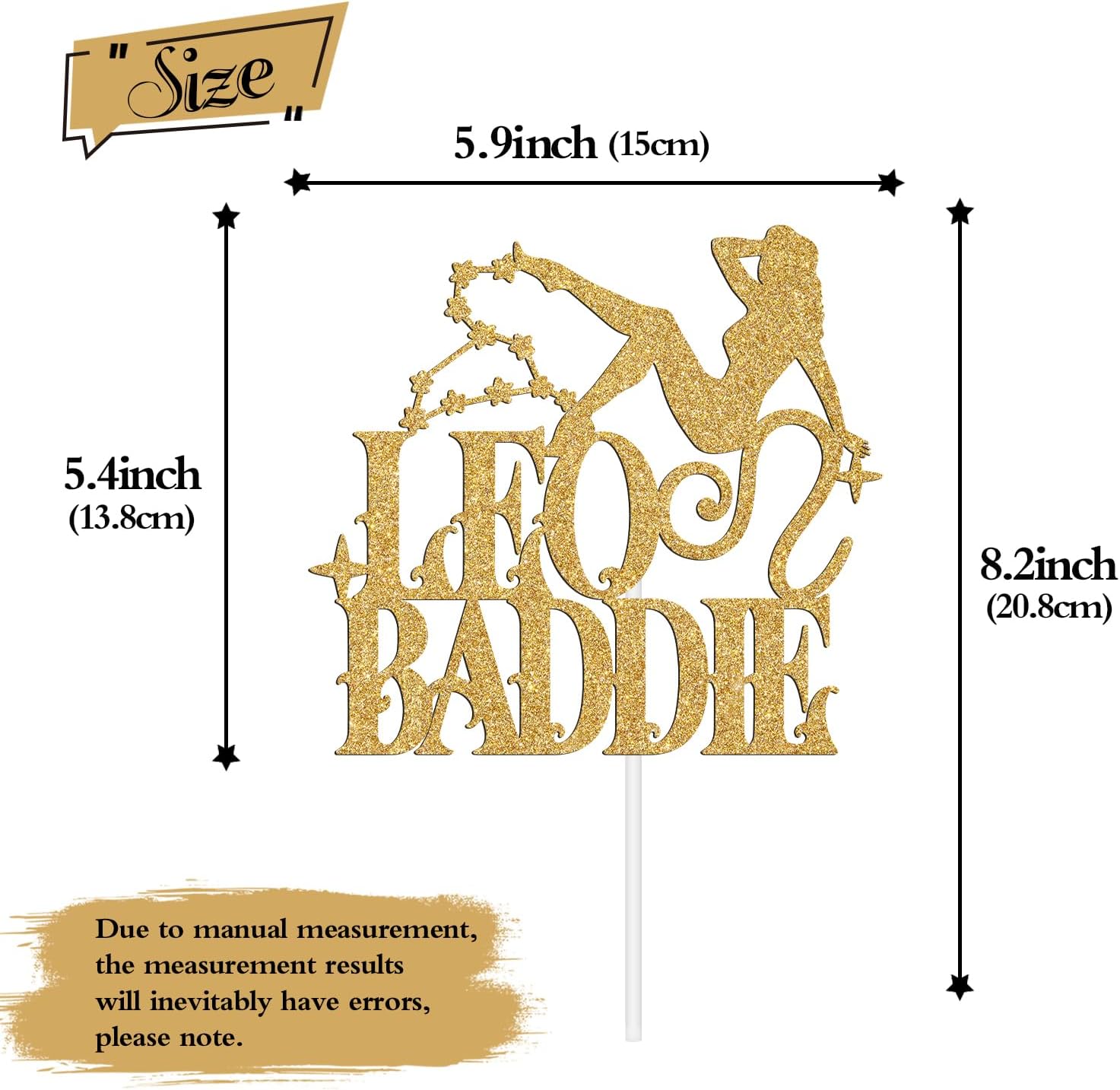 Detalle 2 de RLXPT Leo Baddie Cake Topper, Gold Glitter Zodiac Birthday Décor