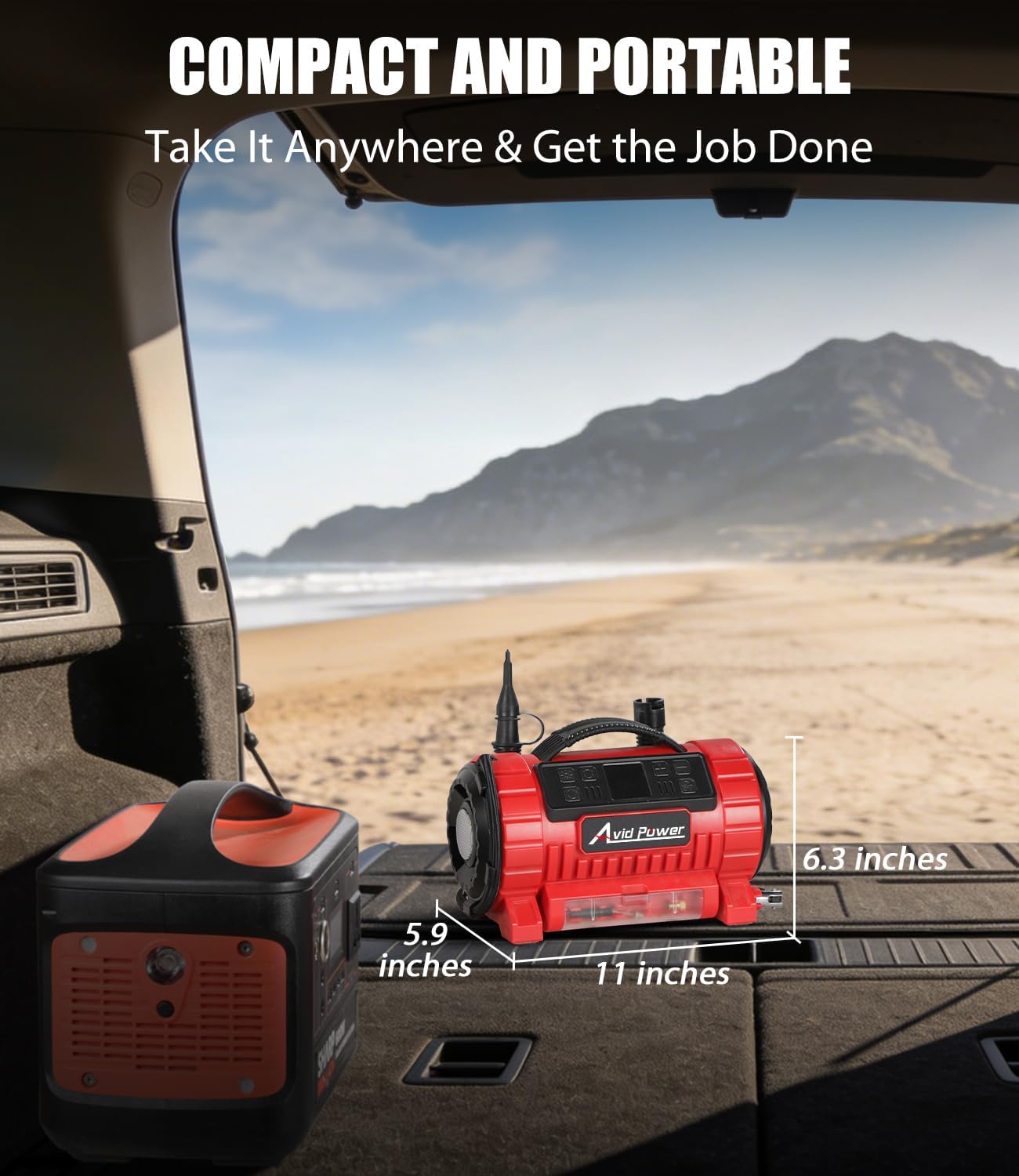 Detalle de AVID POWER Tire Inflator Portable Air Compressor: 12V DC / 110V AC, 5 Presets, LCD Gauge