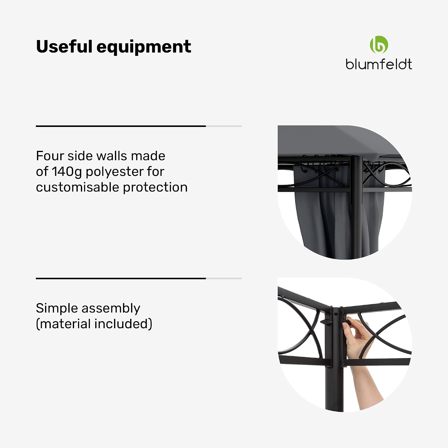 Detalle 1 de blumfeldt Mondo Garden Gazebo, 4 Side Panels and EasyMount Frame