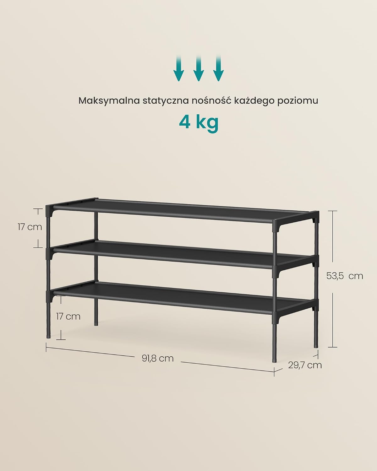 Detalle de SONGMICS RYLAN 777LSH033BH01 – stojak na buty, 3 poziomy, czarny