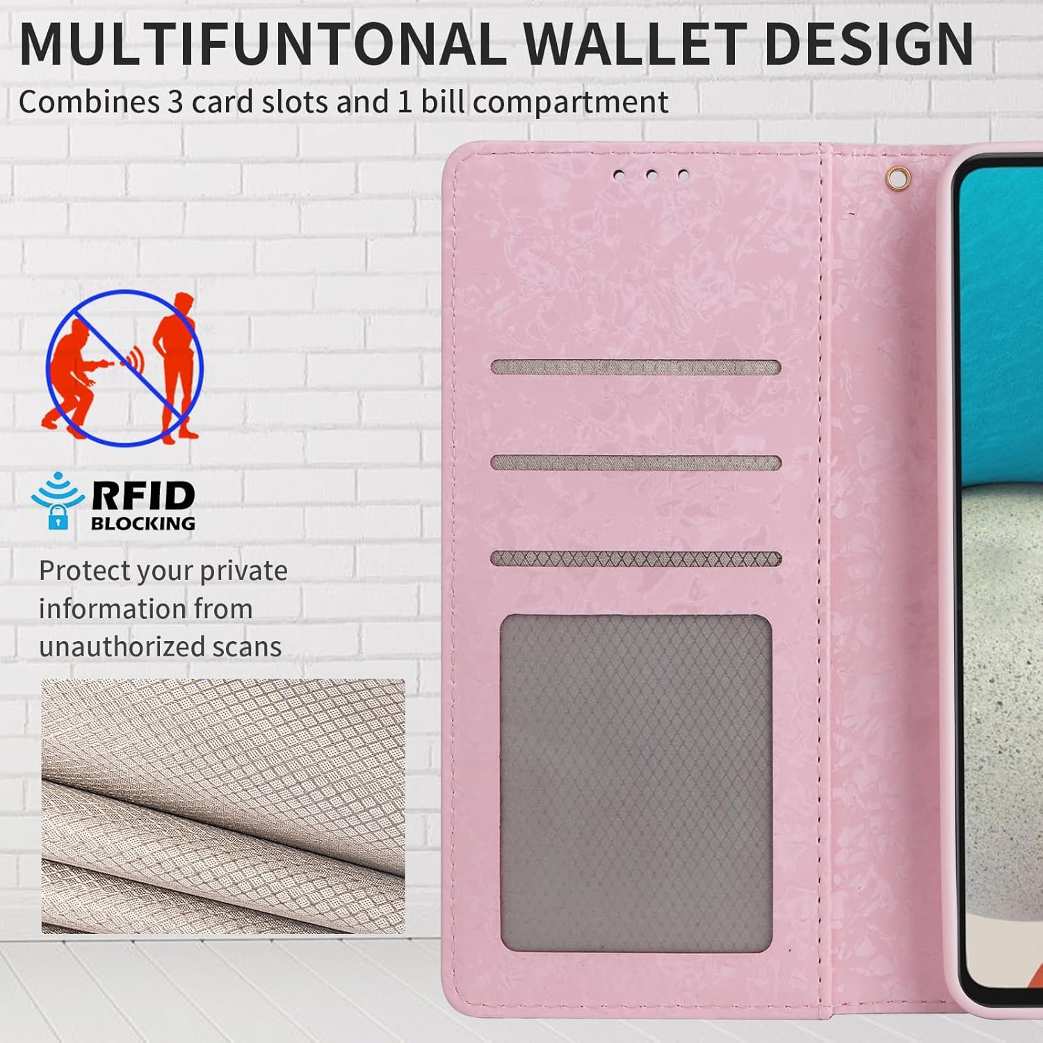 Detalle de UEEBAI Schmetterling Premium Leder Klapphülle für Samsung Galaxy A34 5G – RFID-Schutz, Magnetverschluss und Standfunktion