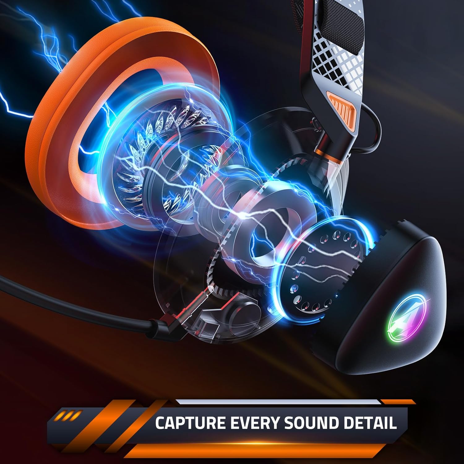 Detalle de Awinnasey PH3 Wireless Gaming Headset – 50 Hours Battery, 2.4GHz & Bluetooth, RGB (Light Orange)