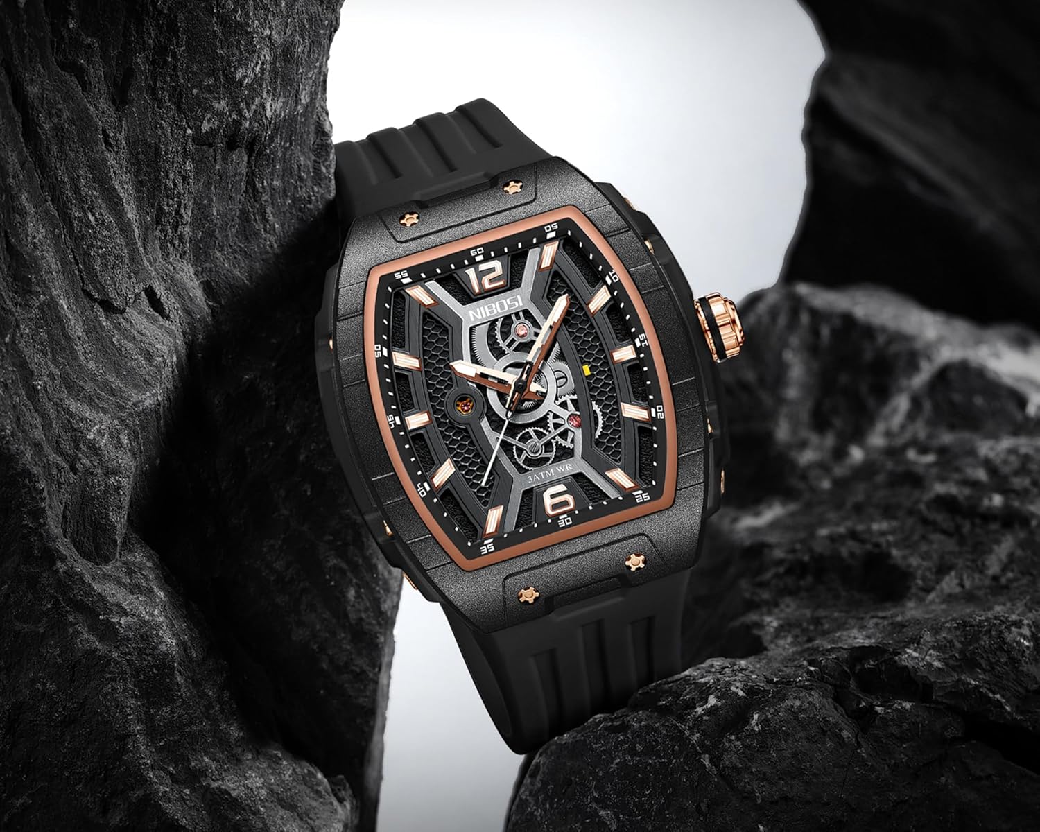 Thumbnail 3 de NIBOSI Orologio da uomo quadrato: stile, quarzo giapponese e resistenza 3 ATM