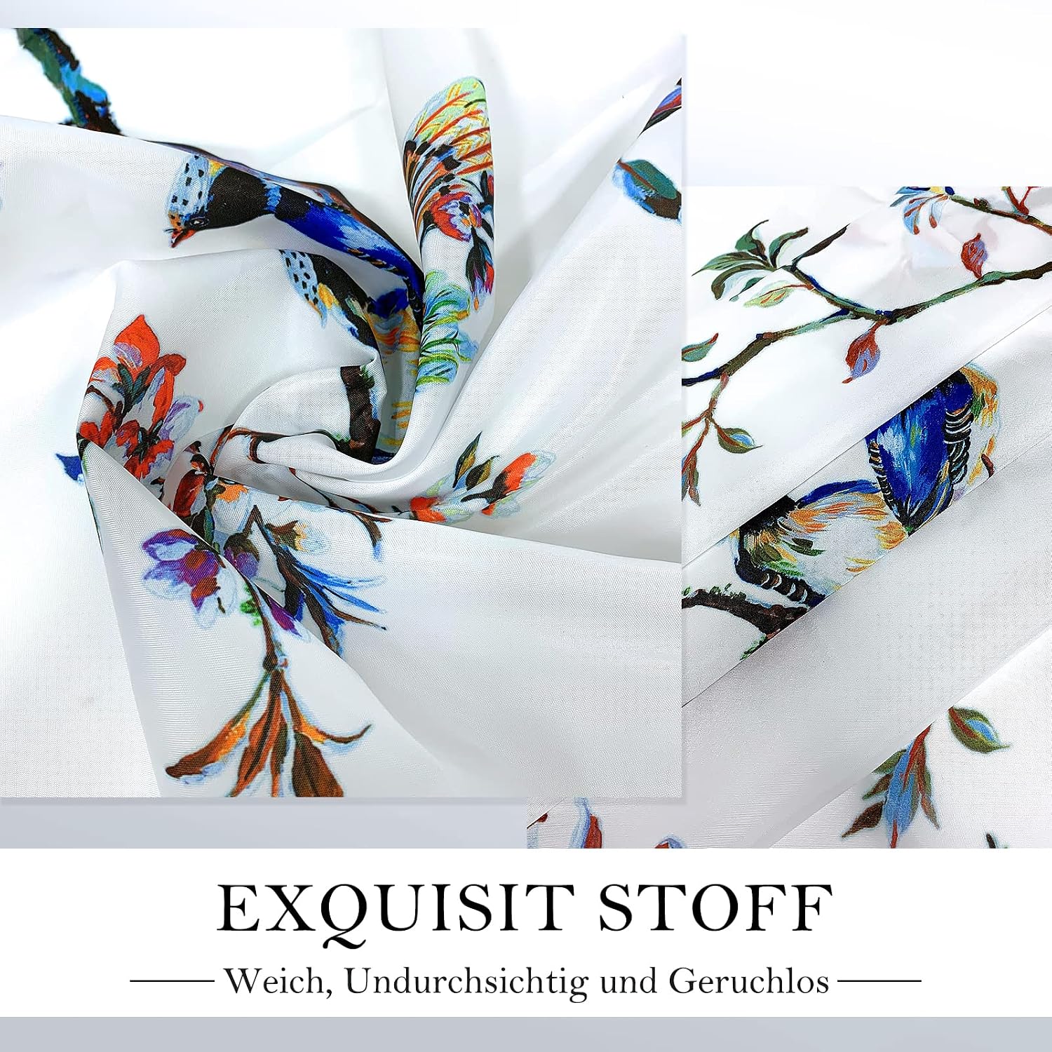 Detalle de LIVETTY White Bird Extra Long Shower Curtain – 180cm x 200cm