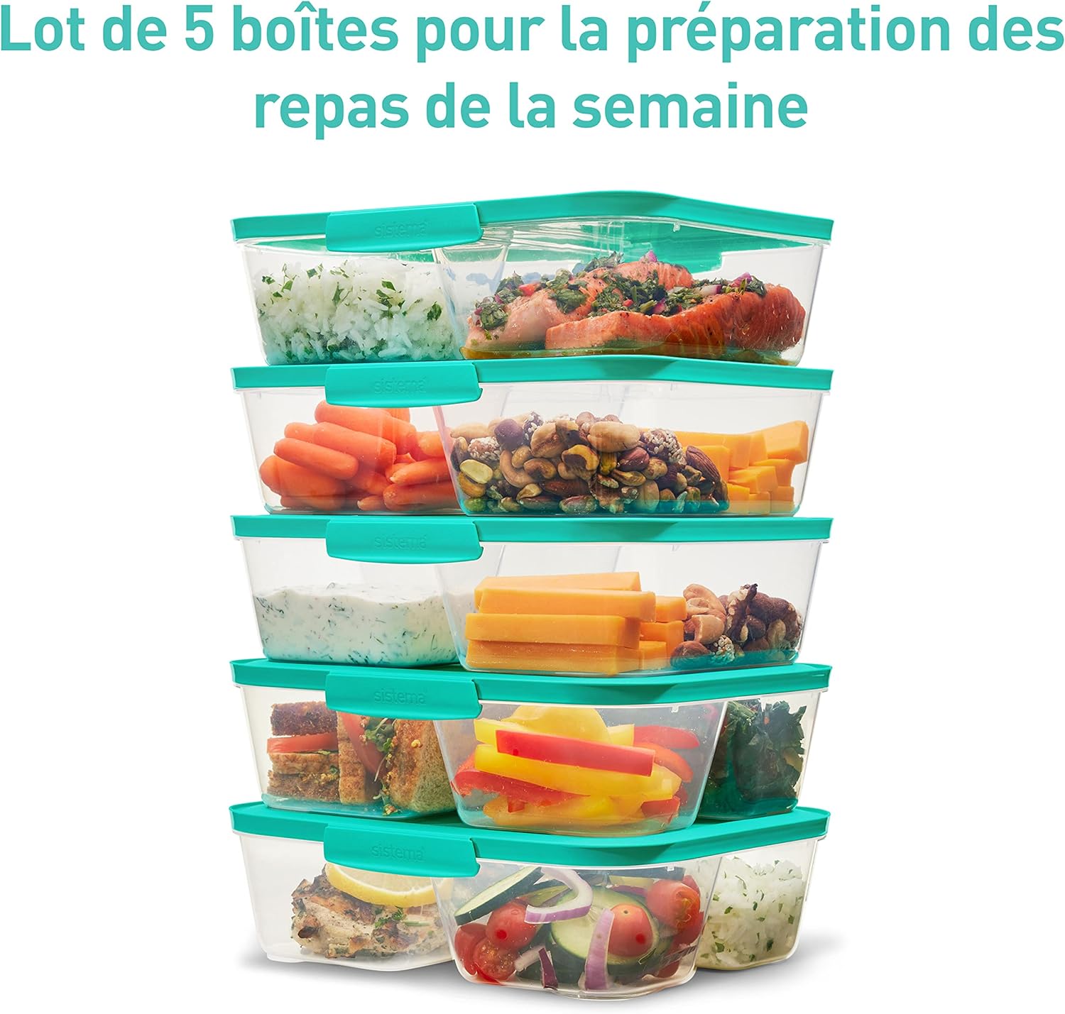 Thumbnail 4 de Sistema NEST IT Récipients plats préparés | 1,9 litre, lot de 5, compartiments et couvercle | Vert