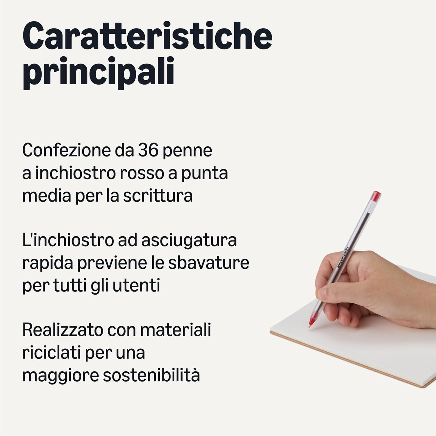 Detalle 2 de Set di penne a sfera Amazon Basics con inchiostro rosso, punta 1,0 mm (confezione da 36)